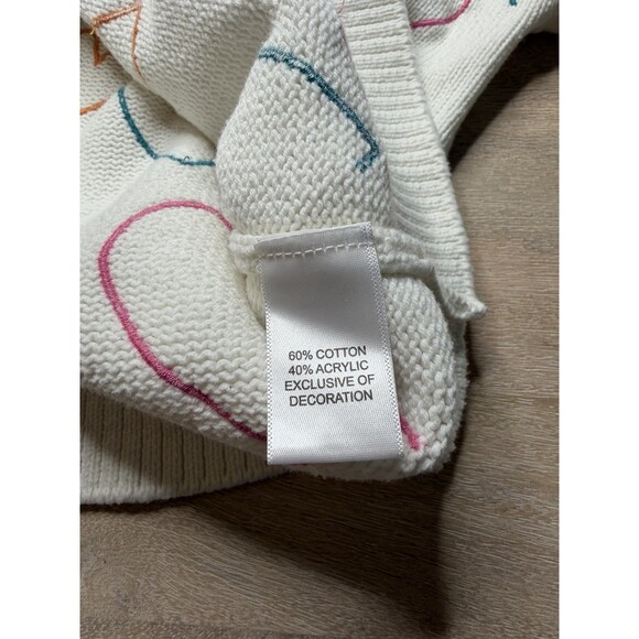 Kerri Rosenthal Embroidered Hearts Cardigan Cream Rainbow Size Small - Picture 4 of 7